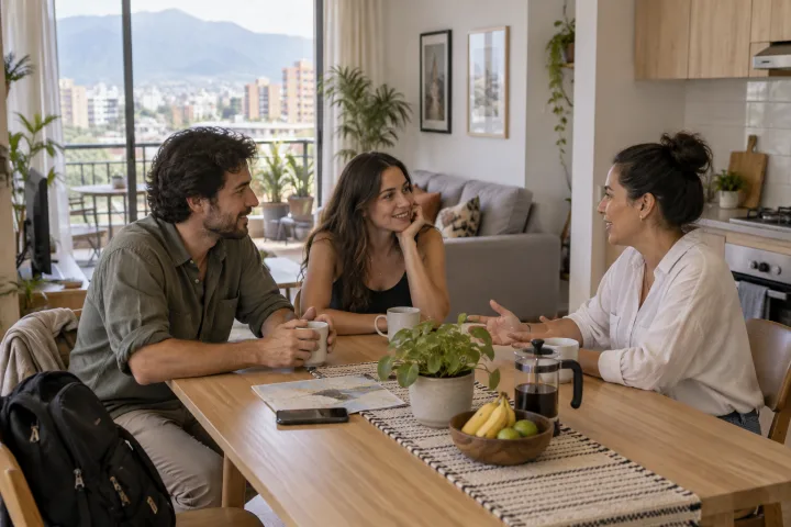 Viajantes conversam à vontade com o anfitrião.