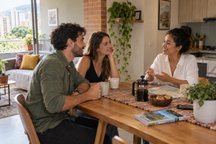 Viajantes conversam à vontade com o anfitrião.